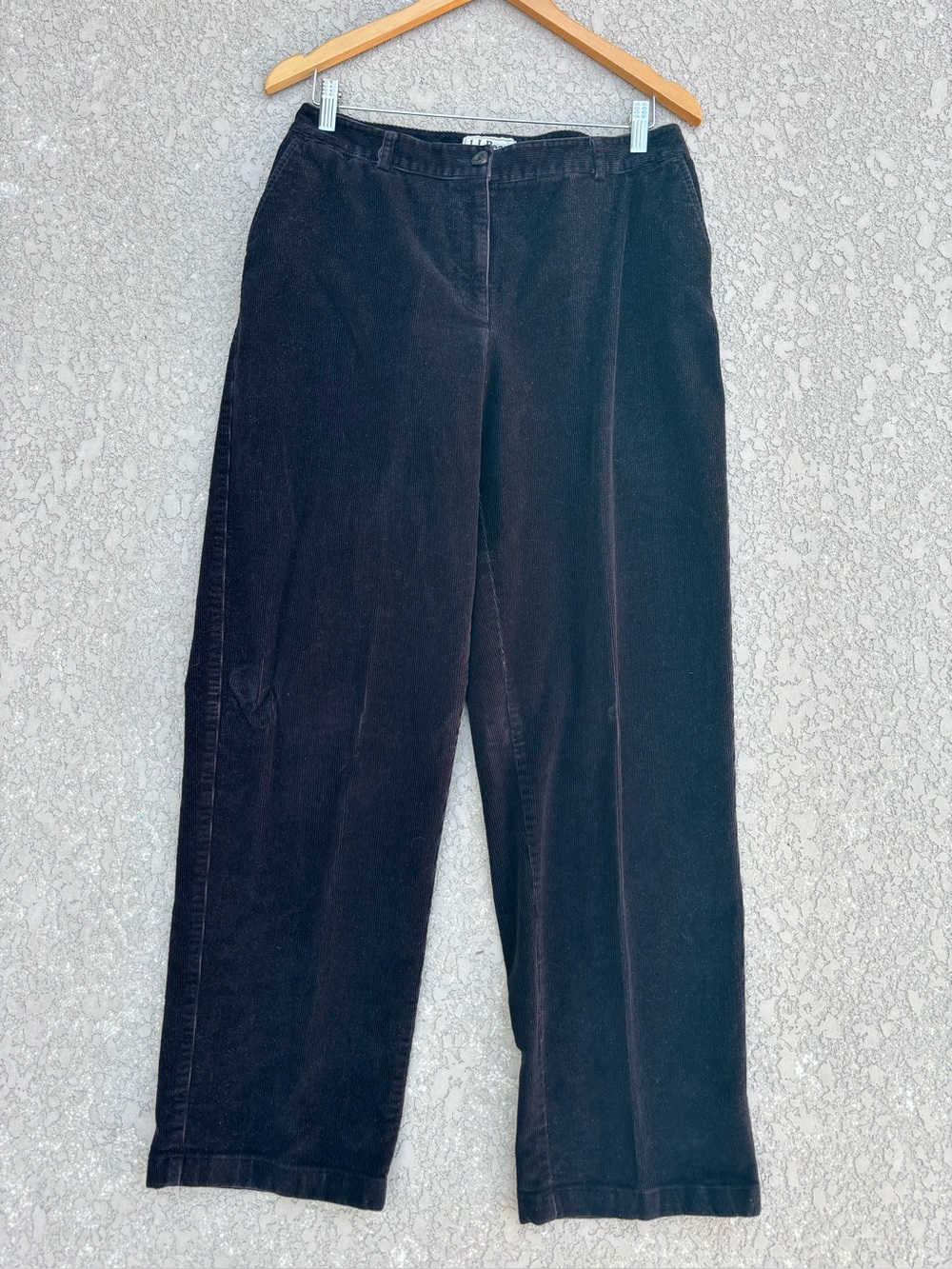 Vintage LL Bean Womens Black Corduroy Pants Straight Leg High Waist Sz 12